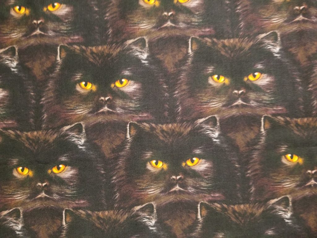 Black Cat Faces Halloween Cotton Fabric By The Yard