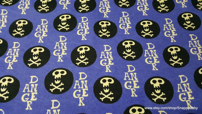 Danger Skull and Crossbones Flannel Fabric By The Yard