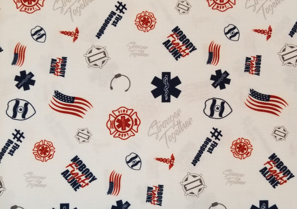 First Responder Emergency Response Nobody Fights Along Patriotic Red White Blue Cotton Fabric By The Yard close
