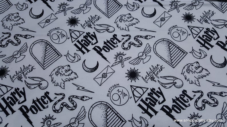 Harry Potter Artifacts on White Flannel Fabric By The Yard