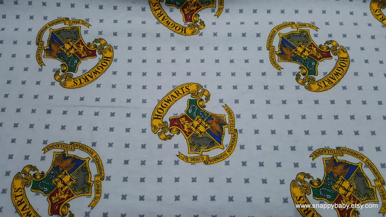 Harry Potter Flannel Fabric Hogwarts Crest on Gray