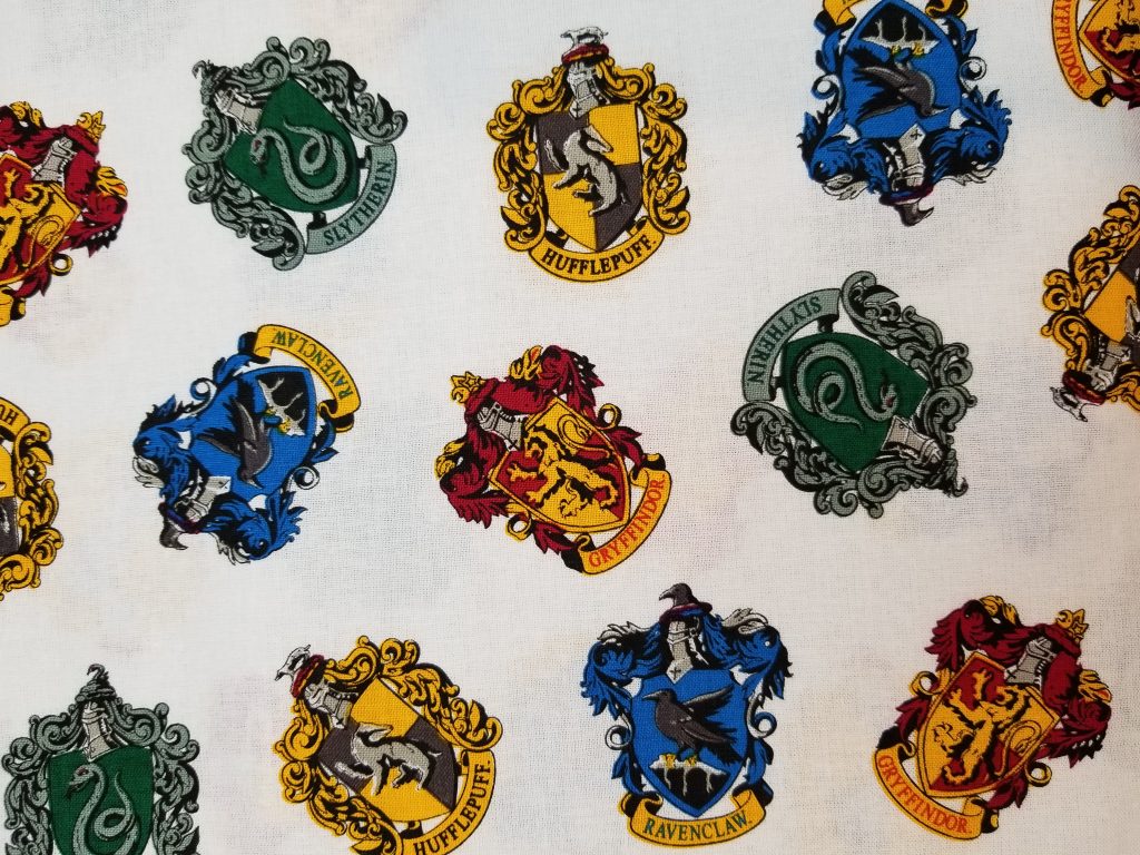 Harry Potter Hogwarts Houses Crests Gyffindor Ravenclaw Hufflepuff Slytherin Cotton Fabric By The Yard