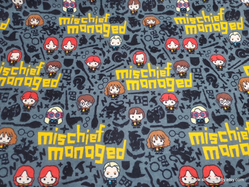 Harry Potter Kawaii Mischief Managed Flannel Fabric By The Yard