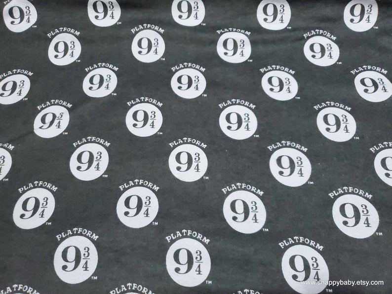 Harry Potter Platform 9 3 4 black cotton flannel fabric by the yard