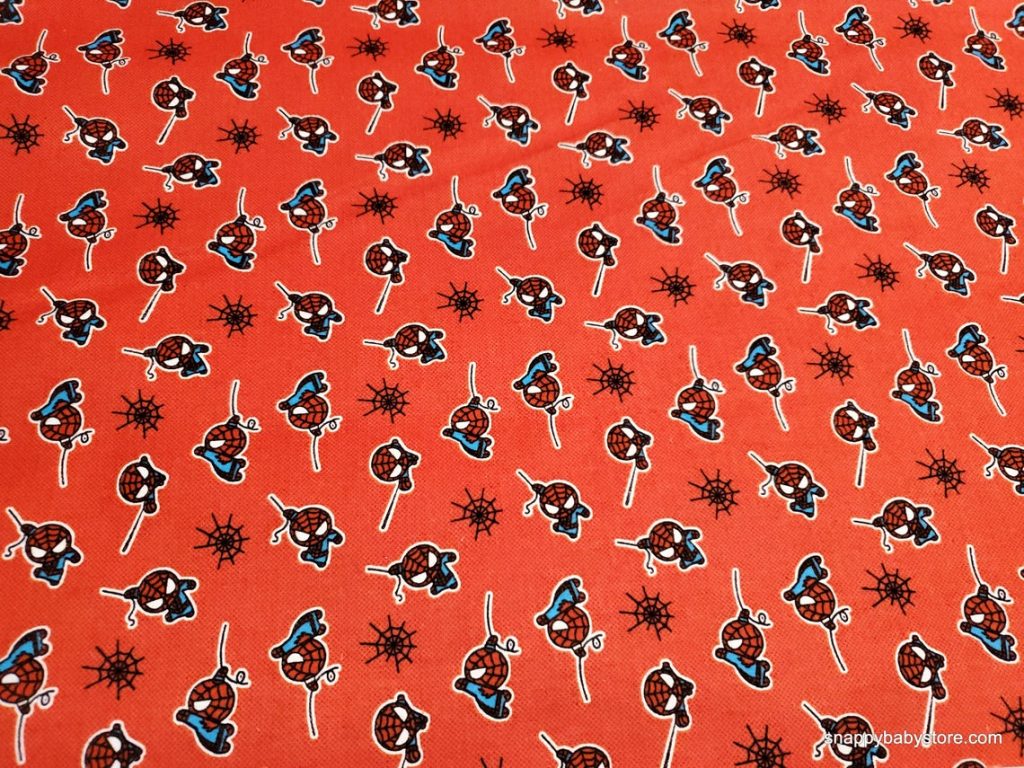 Spiderman Kawaii on Red cotton flannel fabric by the yard