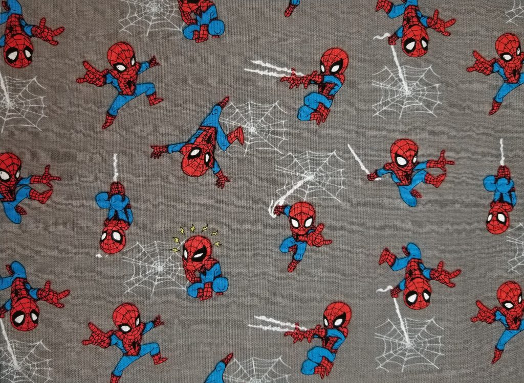 Spiderman Spidey Action on Gray Cotton Fabric By The Yard